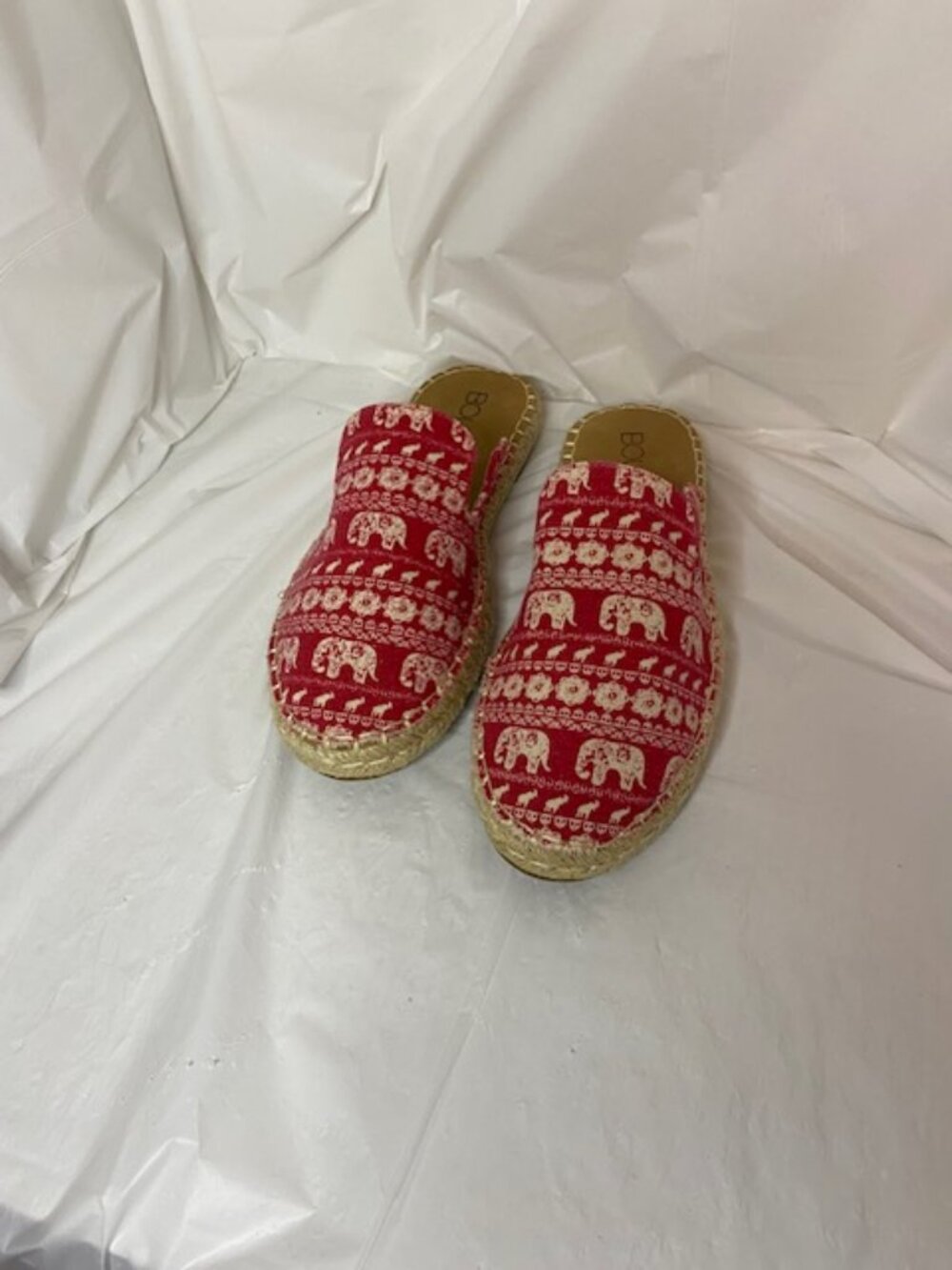 Boutique by Corkys Elephant Pattern Canvas Slip-On Mule/shoes in Red, Women's 7